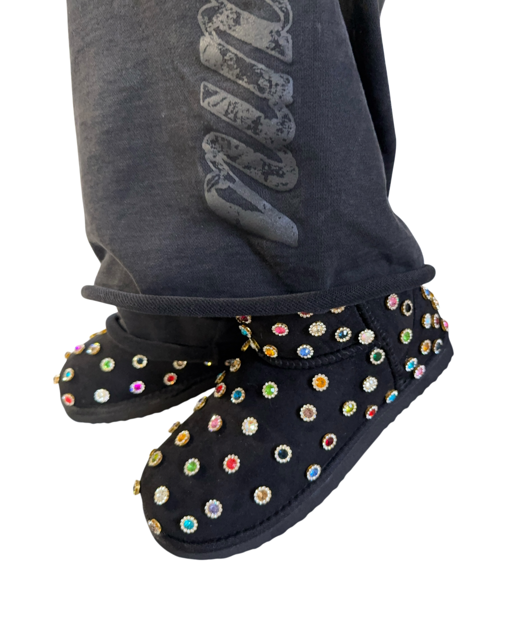 Black Multi-Color Gemstone Boots